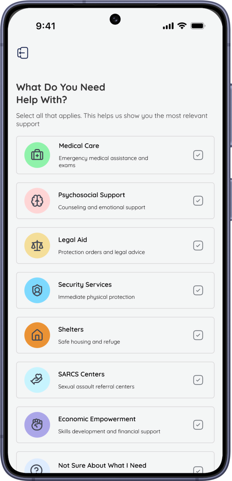 Support services screen